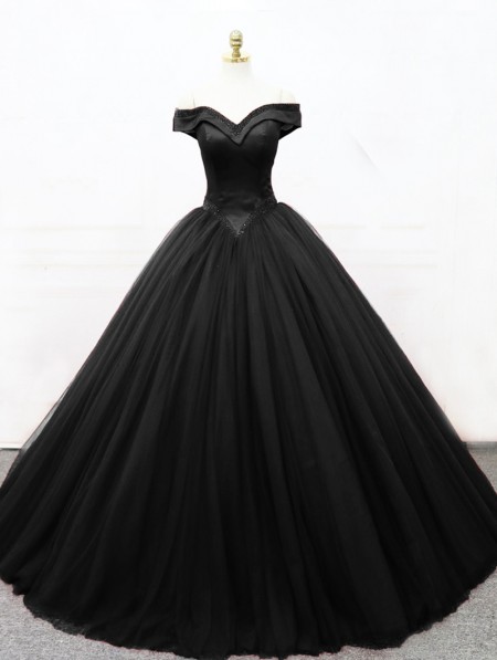 Black Gothic Princess Ball Gown Wedding Dress - DarkinCloset.com