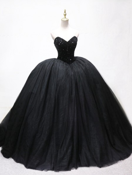 Black Gothic Beading Ball Gown Wedding Dress - DarkinCloset.com