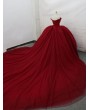 Red Gothic Beading Off-the-Shoulder Ball Gown Wedding Dress 