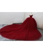 Red Gothic Beading Off-the-Shoulder Ball Gown Wedding Dress 