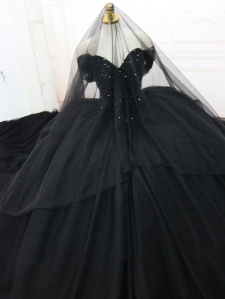 Black Gothic Beading Off-the-Shoulder Ball Gown Wedding Dress ...