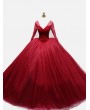 Red Gothic Beading Long Sleeve Ball Gown Wedding Dress