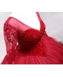 Red Gothic Beading Long Sleeve Ball Gown Wedding Dress