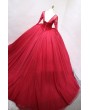 Red Gothic Beading Long Sleeve Ball Gown Wedding Dress