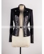 Pentagramme Black Leather Double Breasted Gothic Short Jacket for Women