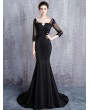Black Gothic Half Sleeve Mermaid Wedding Dress