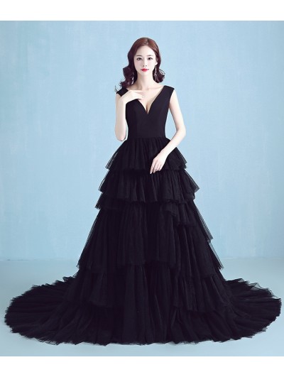 Black Gothic Sexy V Neck Tulle Wedding Dress Darkincloset Com
