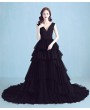 Black Gothic Sexy V-Neck Tulle Mermaid Wedding Dress