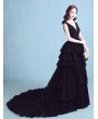 Black Gothic Sexy V-Neck Tulle Mermaid Wedding Dress