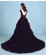 Black Gothic Sexy V-Neck Tulle Mermaid Wedding Dress