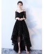 Black Gothic Lace High-Low Wedding Dress