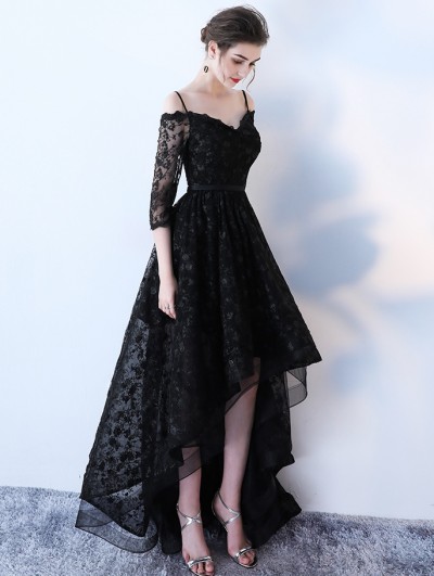 black lace high low dress