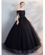 Black Gothic Lace Ball Gown Wedding Dress
