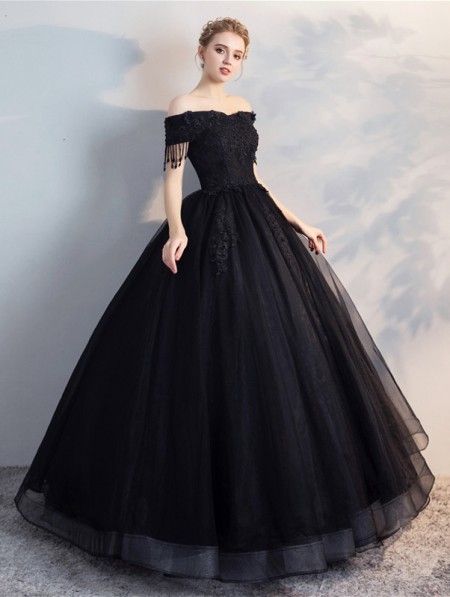 Black Gothic Lace Ball Gown Wedding Dress - DarkinCloset.com