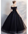 Black Gothic Lace Ball Gown Wedding Dress