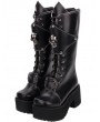 Black Gothic Punk Skull Zipper Platform Boots for Women