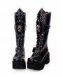 Black Gothic Punk Skull Zipper Platform Boots for Women