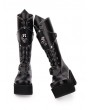 Black Gothic Punk Skull Zipper Platform Boots for Women