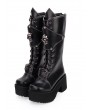 Black Gothic Punk Skull Zipper Platform Boots for Women