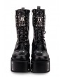 Black Gothic Punk Skull Buckle Belt Platform Boots for Women