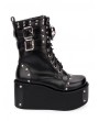 Black Gothic Punk Skull Buckle Belt Platform Boots for Women