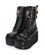 Black Gothic Punk Skull Buckle Belt Platform Boots for Women