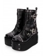 Black Gothic Punk Buckle Belt Platform Boots for Women