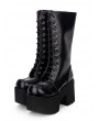 Black Gothic Lace-up Platform Boots for Women 