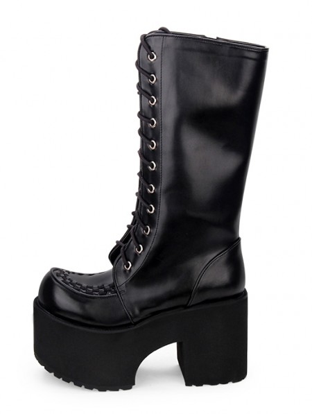 Black Gothic Lace-up Platform Boots for Women - DarkinCloset.com