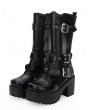 Black Gothic Buckle Belt Platform Boots for Women