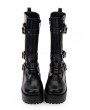 Black Gothic Buckle Belt Platform Boots for Women