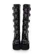 Black Gothic Punk Cross Knee Platform Boots for Women