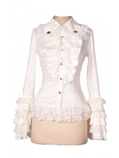 Pentagramme White Long Sleeves Ruffle Gothic Blouse for Women