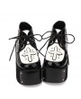 Black Gothic Cross Style Platform Shoes for Women