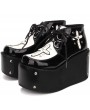 Black Gothic Cross Style Platform Shoes for Women