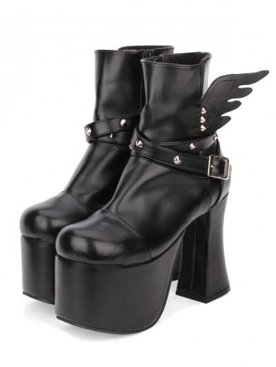 Black Gothic Punk Rivet Wing Platform Boots