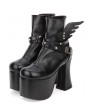 Black Gothic Punk Rivet Wing Platform Boots