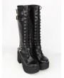 Black Gothic Punk Lace Up Belt High Heel Knee Boots