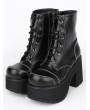 Black Gothic Lace Up Platform Chunky Heel Mid-Calf Boots