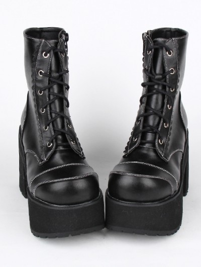 Women's 10cm Heel Mid-calf Gothic Boots Biker Style Platform Punk Shoes 44/47 L 