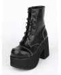 Black Gothic Lace Up Platform Chunky Heel Mid-Calf Boots