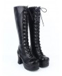 Black Gothic Lace Up Chunky High Heel Knee Boots