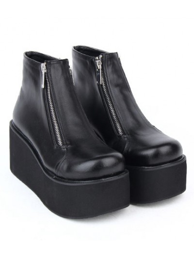 Black Gothic Zipper Platform Ankle Boots