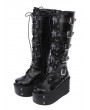 Black Gothic Punk Lace Up Cross Belt Platform Knee Boots