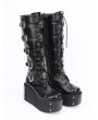 Black Gothic Punk Lace Up Cross Belt Platform Knee Boots