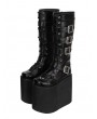 Black Gothic Punk Lace Up Belt Platform Knee Boots