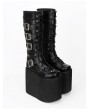 Black Gothic Punk Lace Up Belt Platform Knee Boots