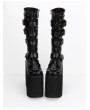 Black Gothic Punk Lace Up Belt Platform Knee Boots