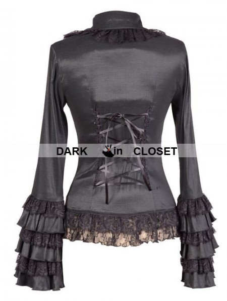 Pentagramme Black Long Sleeves Ruffle Gothic Blouse for Women ...