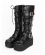 Black Gothic Punk Lace Up Belt Platform Knee Boots